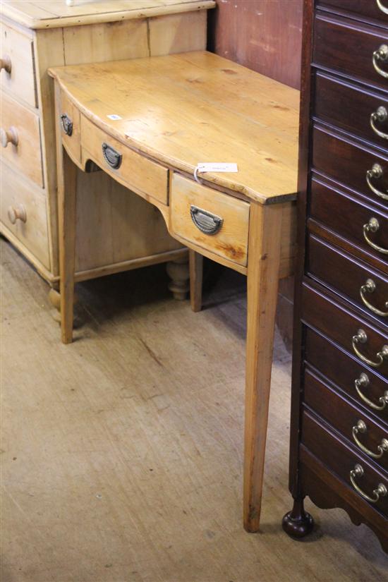 19C pine bow-fronted side table fitted three drawers